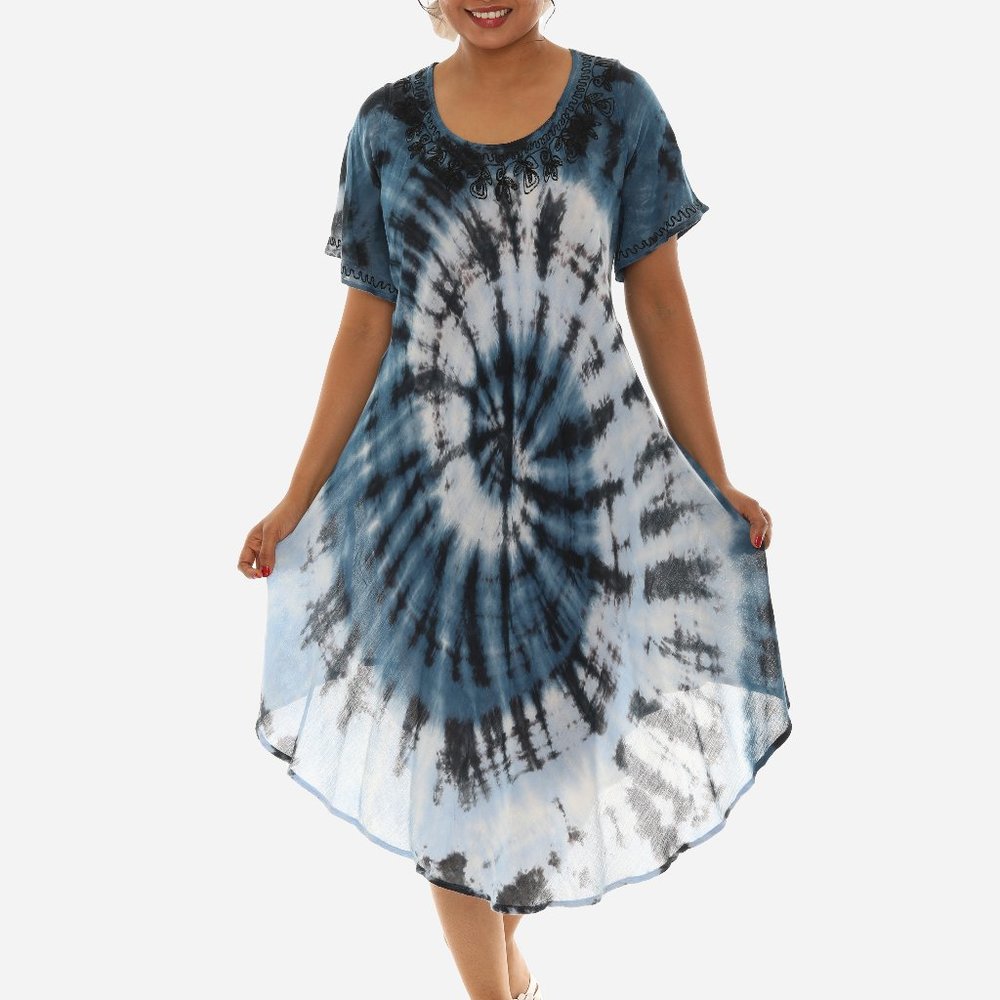 Tie Dye Half Sleeve Scoop Neck Sundresses
